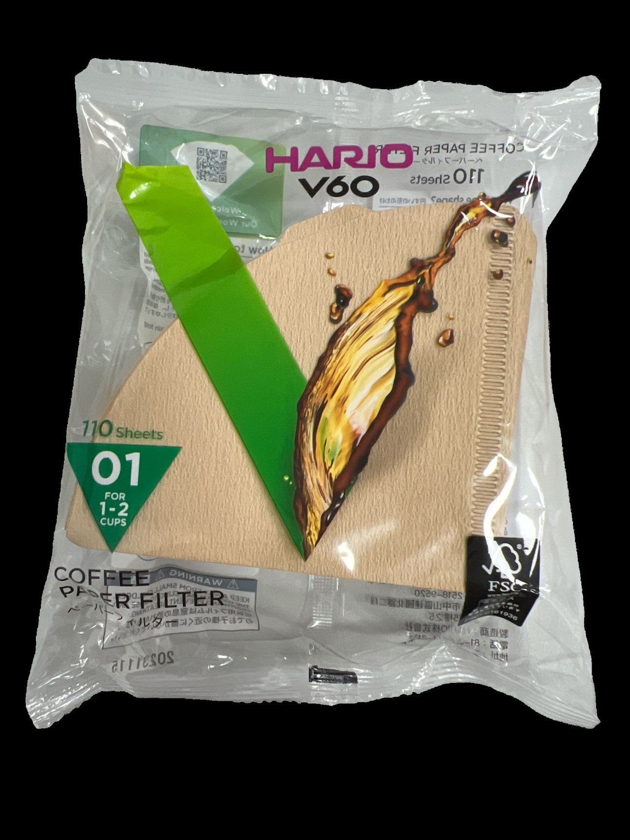 HARIO VCF-01-110M V60 手沖式錐型無漂白濾紙110入 1-2人份